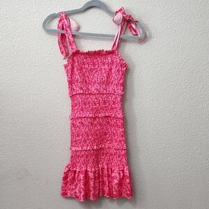 Shein Pink Floral Smocked Tie Top Sleeveless Bodycon Dress Size Small Sun Summer